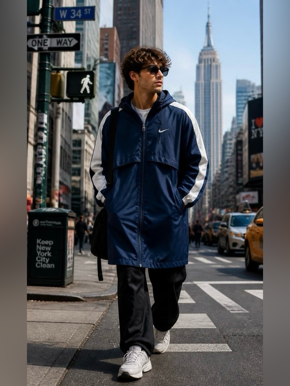 Rare Nike Blue Hooded Windbreaker with White Sleeve Stripe